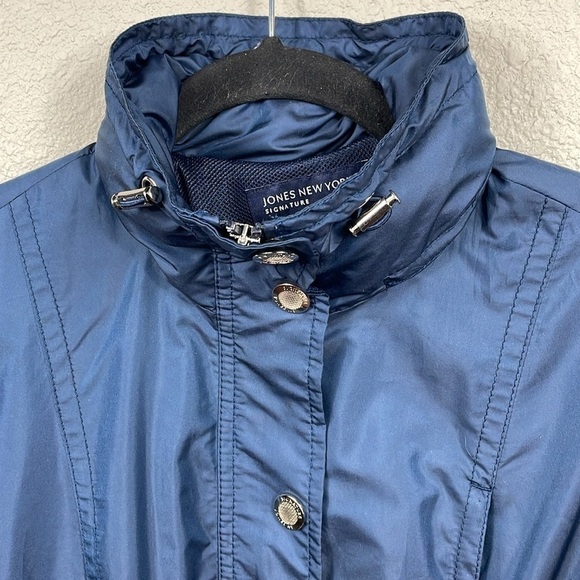 Jones New York Blue Rain Jacket Windbreaker Full Zip Snap Close Cinch Waist Sz S - Picture 3 of 13